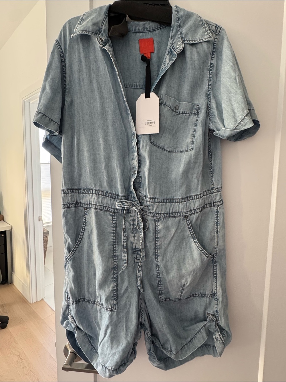 GAP Light Blue Denim Short-Sleeve Jumpsuit Romper